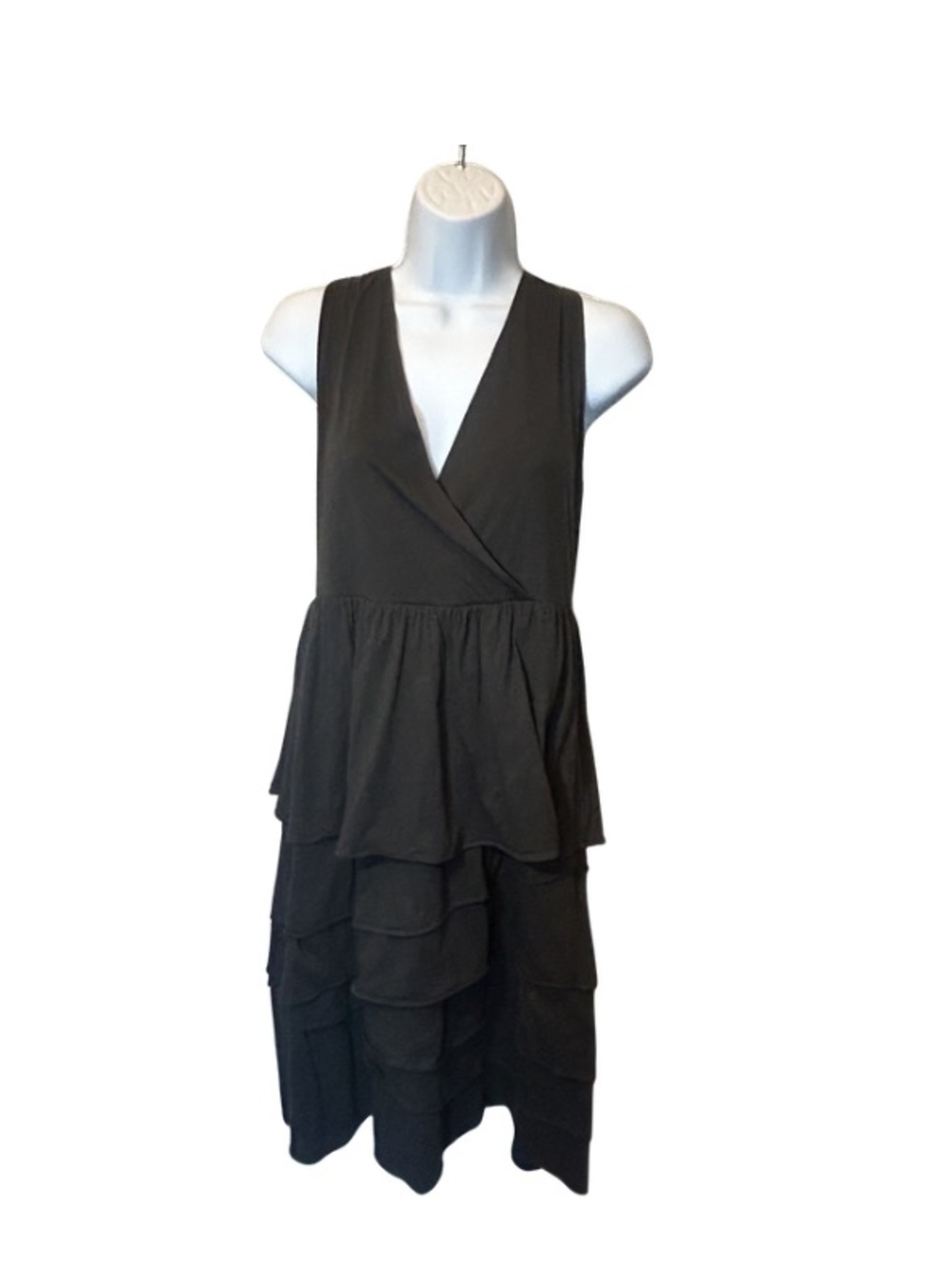 Sleeveless  Dark Grey Tiered Wrap-Style Dress